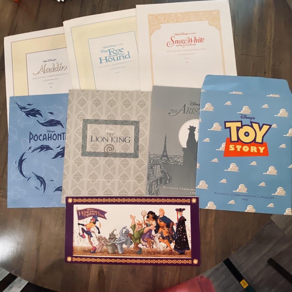 Vintage Disney Lithograph Lot Snow White Aladdin Lion King Toy Story Peter Pan +